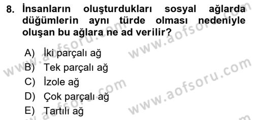 Sosyal Ağ Analizi Dersi 2021 - 2022 Yılı (Vize) Ara Sınav Soruları 8. Soru