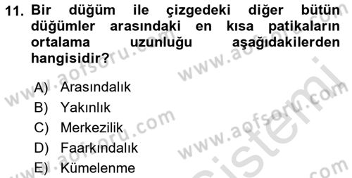 Sosyal Ağ Analizi Dersi 2021 - 2022 Yılı (Final) Dönem Sonu Sınav Soruları 11. Soru