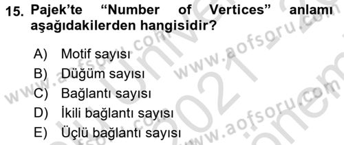Sosyal Ağ Analizi Dersi 2021 - 2022 Yılı (Final) Dönem Sonu Sınav Soruları 15. Soru