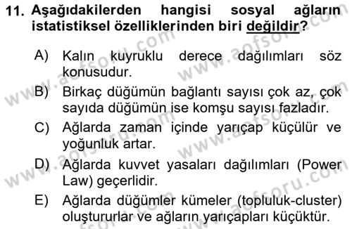 Sosyal Ağ Analizi Dersi 2021 - 2022 Yılı Yaz Okulu Sınav Soruları 11. Soru