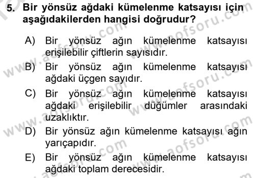 Sosyal Ağ Analizi Dersi 2021 - 2022 Yılı Yaz Okulu Sınav Soruları 5. Soru