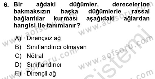 Sosyal Ağ Analizi Dersi 2021 - 2022 Yılı Yaz Okulu Sınav Soruları 6. Soru