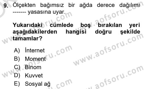Sosyal Ağ Analizi Dersi 2021 - 2022 Yılı Yaz Okulu Sınav Soruları 9. Soru