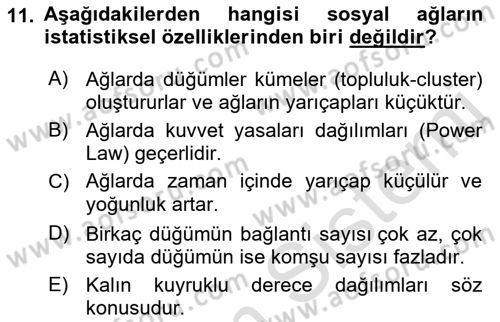 Sosyal Ağ Analizi Dersi 2022 - 2023 Yılı Yaz Okulu Sınav Soruları 11. Soru