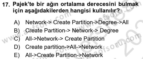Sosyal Ağ Analizi Dersi 2022 - 2023 Yılı Yaz Okulu Sınav Soruları 17. Soru