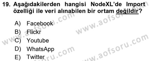 Sosyal Ağ Analizi Dersi 2022 - 2023 Yılı Yaz Okulu Sınav Soruları 19. Soru