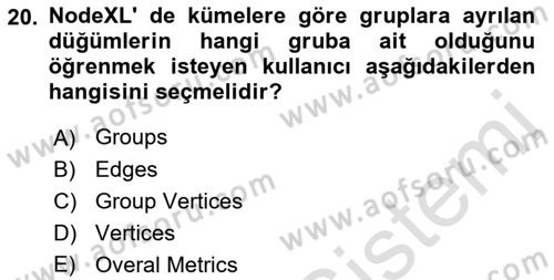 Sosyal Ağ Analizi Dersi 2022 - 2023 Yılı Yaz Okulu Sınav Soruları 20. Soru
