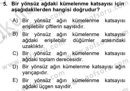 Sosyal Ağ Analizi Dersi 2022 - 2023 Yılı Yaz Okulu Sınav Soruları 5. Soru