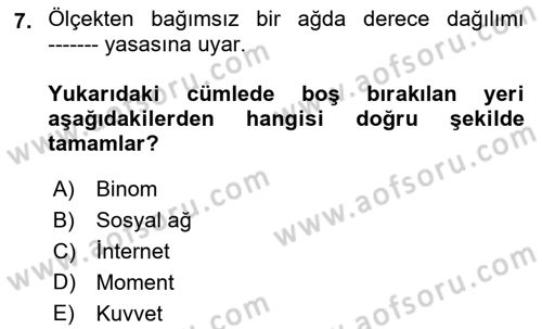 Sosyal Ağ Analizi Dersi 2022 - 2023 Yılı Yaz Okulu Sınav Soruları 7. Soru