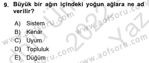 Sosyal Ağ Analizi Dersi 2022 - 2023 Yılı Yaz Okulu Sınavı 9. Soru