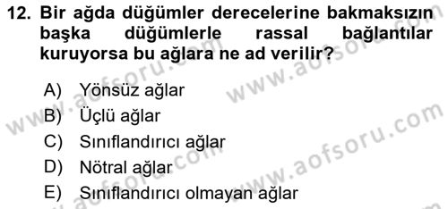 Sosyal Ağ Analizi Dersi 2023 - 2024 Yılı (Vize) Ara Sınav Soruları 12. Soru