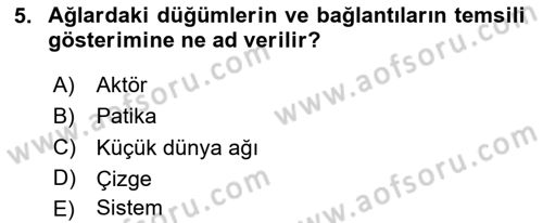 Sosyal Ağ Analizi Dersi 2023 - 2024 Yılı (Vize) Ara Sınav Soruları 5. Soru