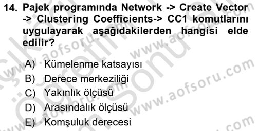 Sosyal Ağ Analizi Dersi 2023 - 2024 Yılı (Final) Dönem Sonu Sınav Soruları 14. Soru