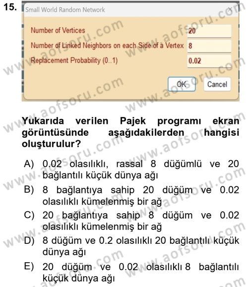 Sosyal Ağ Analizi Dersi 2023 - 2024 Yılı (Final) Dönem Sonu Sınav Soruları 15. Soru