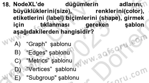 Sosyal Ağ Analizi Dersi 2023 - 2024 Yılı (Final) Dönem Sonu Sınav Soruları 18. Soru