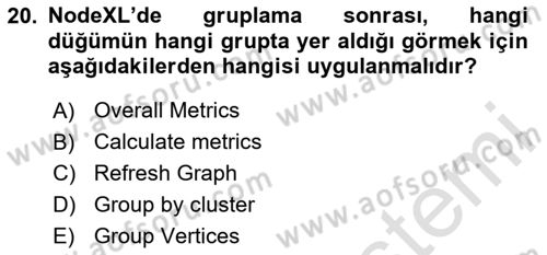 Sosyal Ağ Analizi Dersi 2023 - 2024 Yılı (Final) Dönem Sonu Sınav Soruları 20. Soru