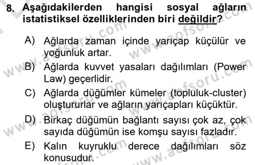 Sosyal Ağ Analizi Dersi 2023 - 2024 Yılı (Final) Dönem Sonu Sınav Soruları 8. Soru