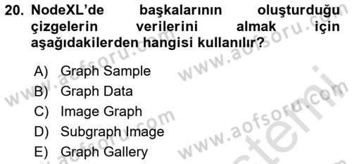Sosyal Ağ Analizi Dersi 2023 - 2024 Yılı Yaz Okulu Sınav Soruları 20. Soru