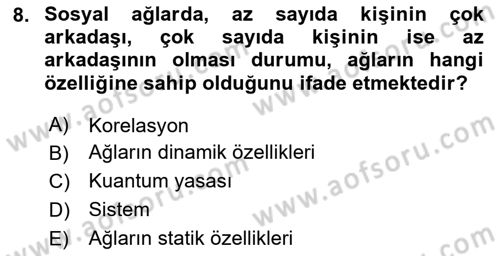 Sosyal Ağ Analizi Dersi 2023 - 2024 Yılı Yaz Okulu Sınav Soruları 8. Soru