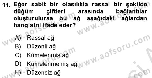 Sosyal Ağ Analizi Dersi 2024 - 2025 Yılı (Vize) Ara Sınav Soruları 11. Soru
