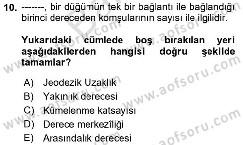 Sosyal Ağ Analizi Dersi 2024 - 2025 Yılı (Final) Dönem Sonu Sınav Soruları 10. Soru