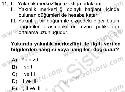 Sosyal Ağ Analizi Dersi 2024 - 2025 Yılı (Final) Dönem Sonu Sınav Soruları 11. Soru