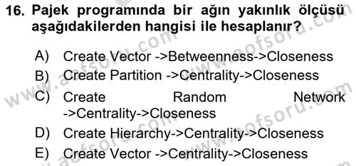 Sosyal Ağ Analizi Dersi 2024 - 2025 Yılı (Final) Dönem Sonu Sınav Soruları 16. Soru