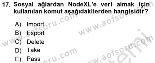 Sosyal Ağ Analizi Dersi 2024 - 2025 Yılı (Final) Dönem Sonu Sınav Soruları 17. Soru