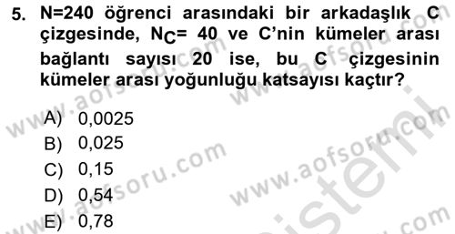 Sosyal Ağ Analizi Dersi 2024 - 2025 Yılı (Final) Dönem Sonu Sınav Soruları 5. Soru