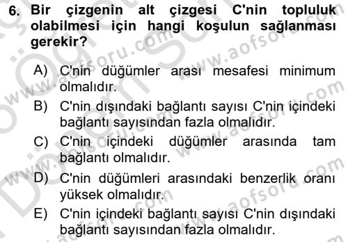 Sosyal Ağ Analizi Dersi 2024 - 2025 Yılı (Final) Dönem Sonu Sınav Soruları 6. Soru