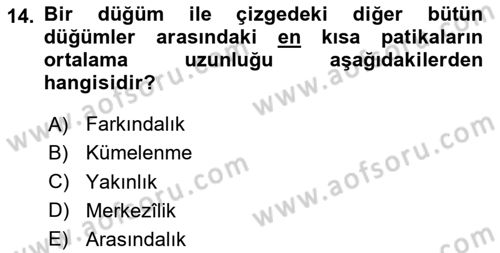 Sosyal Ağ Analizi Dersi 2024 - 2025 Yılı Yaz Okulu Sınav Soruları 14. Soru