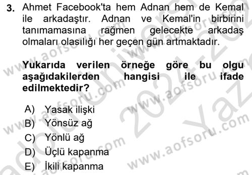 Sosyal Ağ Analizi Dersi 2024 - 2025 Yılı Yaz Okulu Sınav Soruları 3. Soru