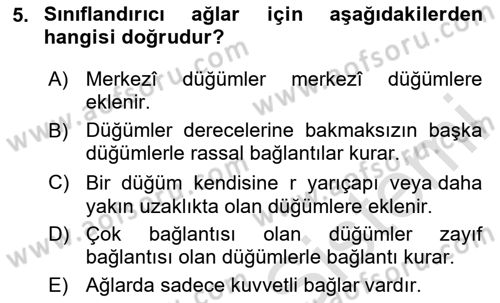 Sosyal Ağ Analizi Dersi 2024 - 2025 Yılı Yaz Okulu Sınav Soruları 5. Soru