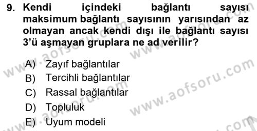 Sosyal Ağ Analizi Dersi 2024 - 2025 Yılı Yaz Okulu Sınav Soruları 9. Soru