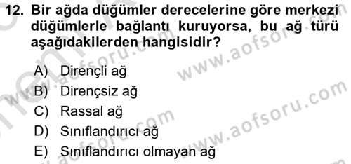 Sosyal Ağ Analizi Dersi 2025 - 2026 Yılı (Vize) Ara Sınav Soruları 12. Soru