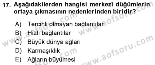 Sosyal Ağ Analizi Dersi 2025 - 2026 Yılı (Vize) Ara Sınav Soruları 17. Soru