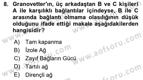 Sosyal Ağ Analizi Dersi 2025 - 2026 Yılı (Vize) Ara Sınav Soruları 8. Soru