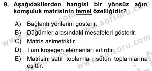 Sosyal Ağ Analizi Dersi 2025 - 2026 Yılı (Vize) Ara Sınav Soruları 9. Soru