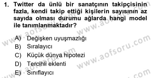 Sosyal Ağ Analizi Dersi 2025 - 2026 Yılı (Final) Dönem Sonu Sınav Soruları 1. Soru