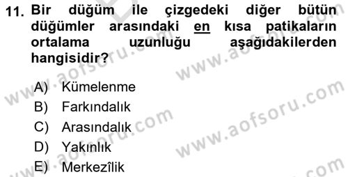 Sosyal Ağ Analizi Dersi 2025 - 2026 Yılı (Final) Dönem Sonu Sınav Soruları 11. Soru
