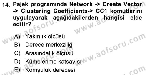 Sosyal Ağ Analizi Dersi 2025 - 2026 Yılı (Final) Dönem Sonu Sınav Soruları 14. Soru
