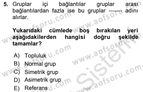 Sosyal Ağ Analizi Dersi 2025 - 2026 Yılı (Final) Dönem Sonu Sınav Soruları 5. Soru