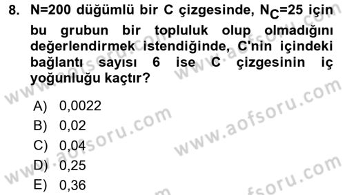 Sosyal Ağ Analizi Dersi 2025 - 2026 Yılı (Final) Dönem Sonu Sınav Soruları 8. Soru