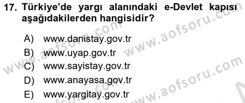 Bilgi Toplumu Ve E-Devlet Dersi 2018 - 2019 Yılı (Final) Dönem Sonu Sınav Soruları 17. Soru