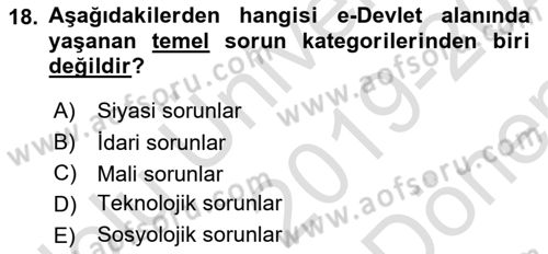 Bilgi Toplumu Ve E-Devlet Dersi 2018 - 2019 Yılı (Final) Dönem Sonu Sınav Soruları 18. Soru