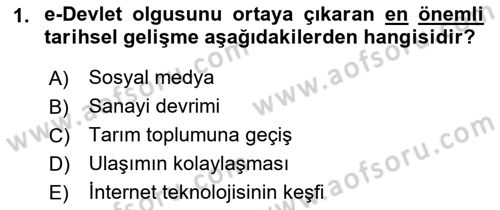 Bilgi Toplumu Ve E-Devlet Dersi 2019 - 2020 Yılı (Vize) Ara Sınavı 1. Soru