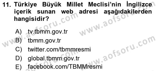 Bilgi Toplumu Ve E-Devlet Dersi Ara Sınavı Deneme Sınav Soruları 11. Soru