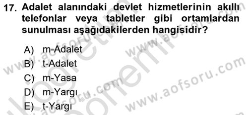 Bilgi Toplumu Ve E-Devlet Dersi 2019 - 2020 Yılı (Vize) Ara Sınav Soruları 17. Soru
