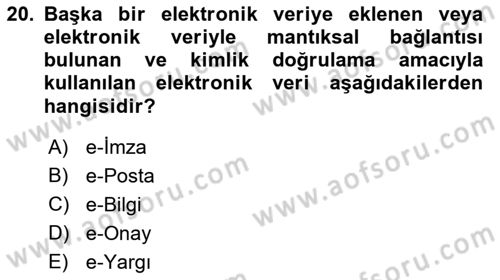 Bilgi Toplumu Ve E-Devlet Dersi Ara Sınavı Deneme Sınav Soruları 20. Soru