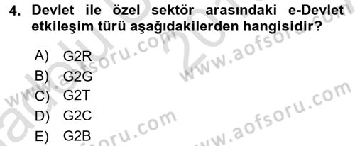 Bilgi Toplumu Ve E-Devlet Dersi Ara Sınavı Deneme Sınav Soruları 4. Soru
